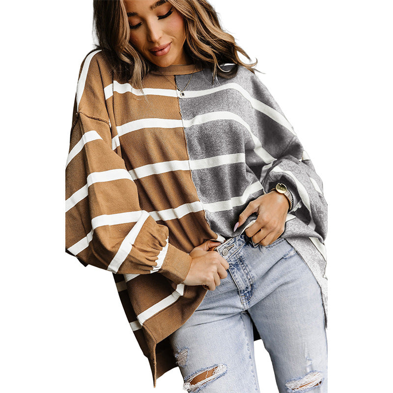 Striped Loose All-match Long-sleeved Pullover For Women