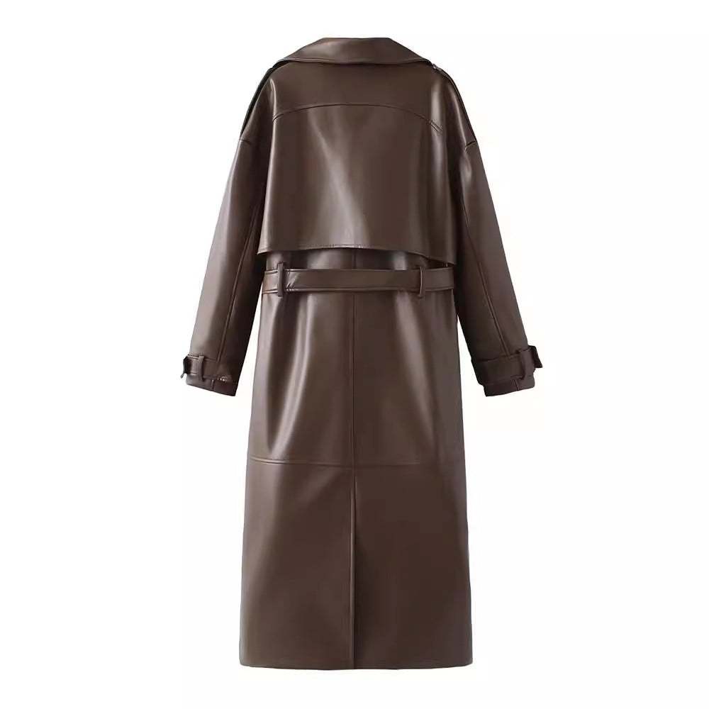 Women's Clothing French Fashion Design Sense Minority All-match Casual Extended Leather Coat