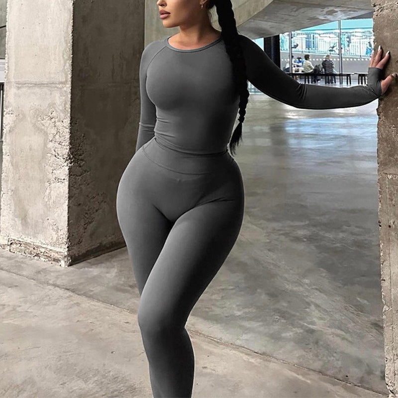 Round Neck Long Sleeve Top Pants Skinny Pants | Elastic Top | For Yoga Sports | Bodycon Jumpsuit