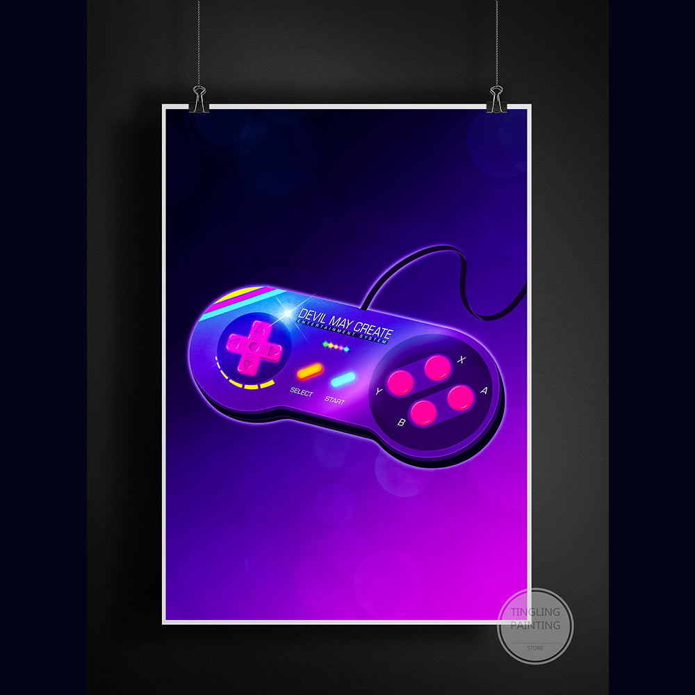 Retro Neon Game Poster Canvas Painting