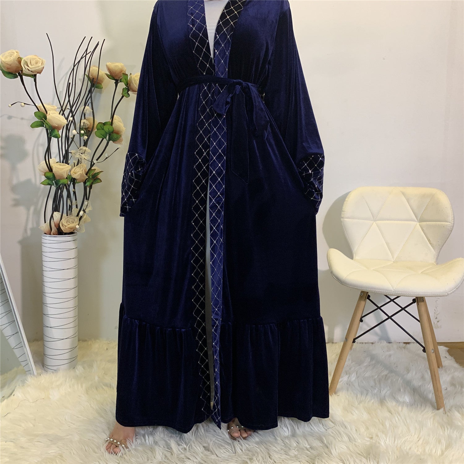 Golden Velvet Gilded Muslim Cardigan Robe