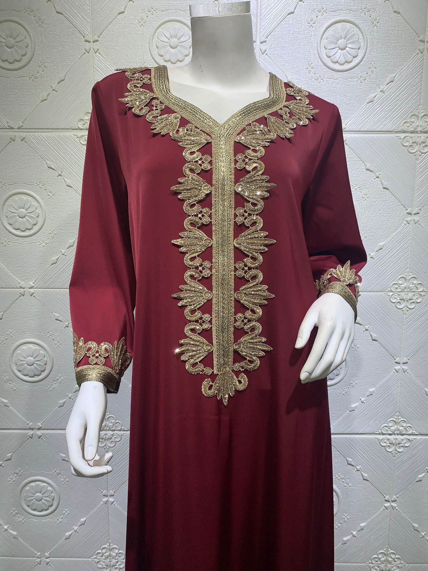 Middle East Dubai Embroidery Bronzing Lace Jalabiya Dress