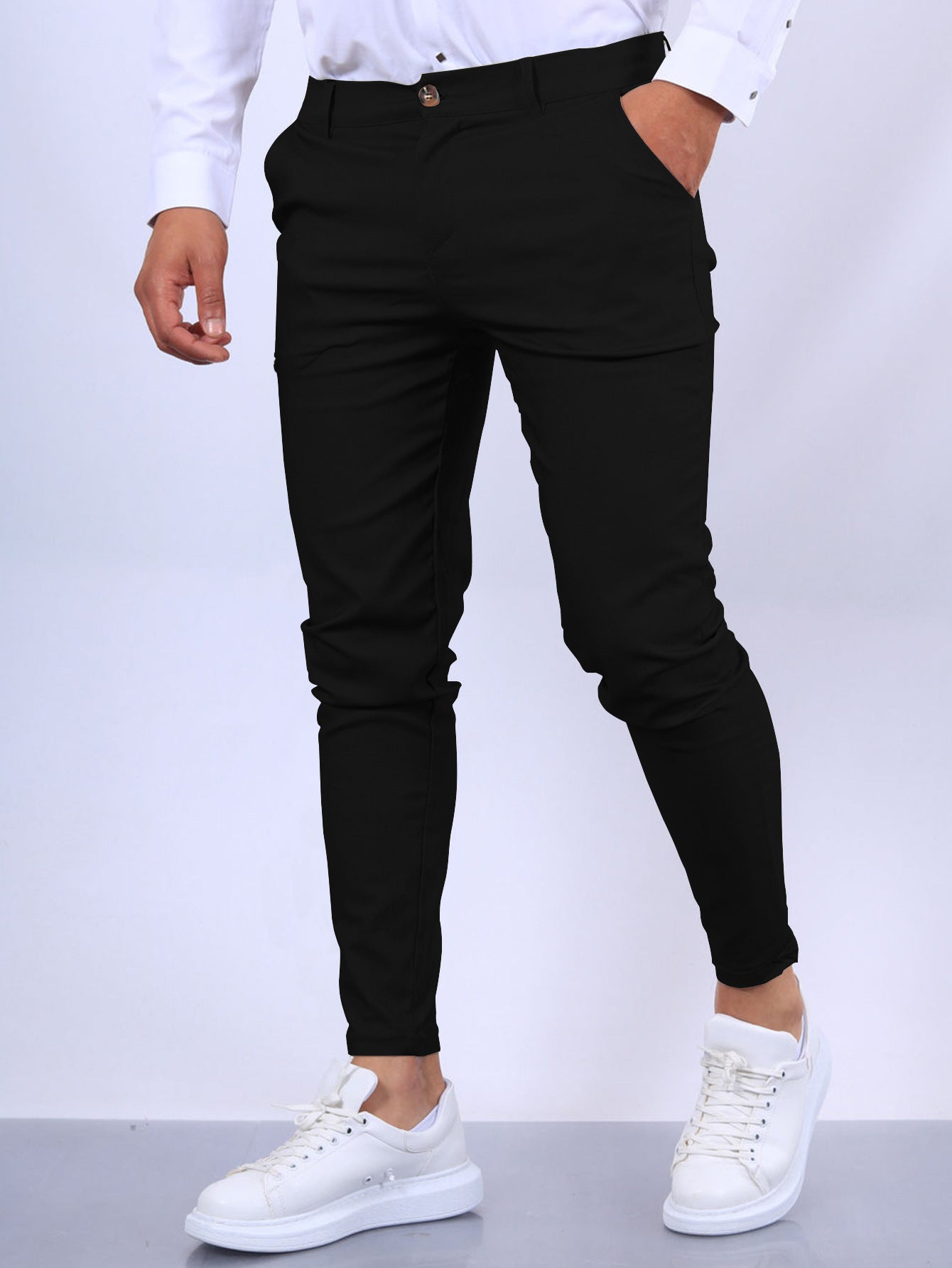 European And American Solid Color Textured Casual Tapered Pants