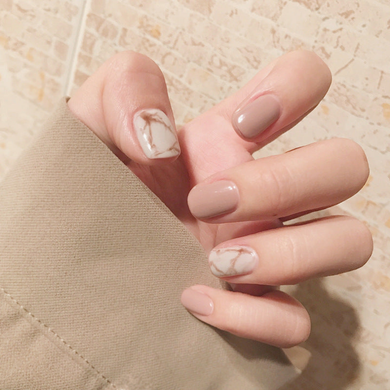 Light khaki smudge false nails