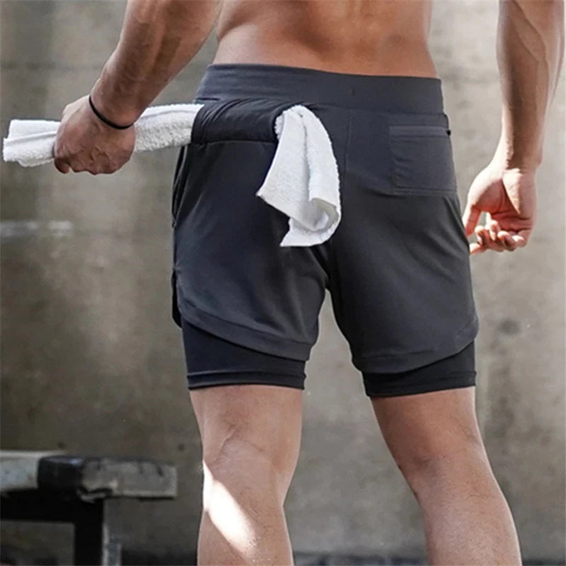 Running Shorts Men 2 In 1 Double-deck Quick Dry GYM Sport Shorts Fitness Jogging Workout Shorts Men Sports Short Pants