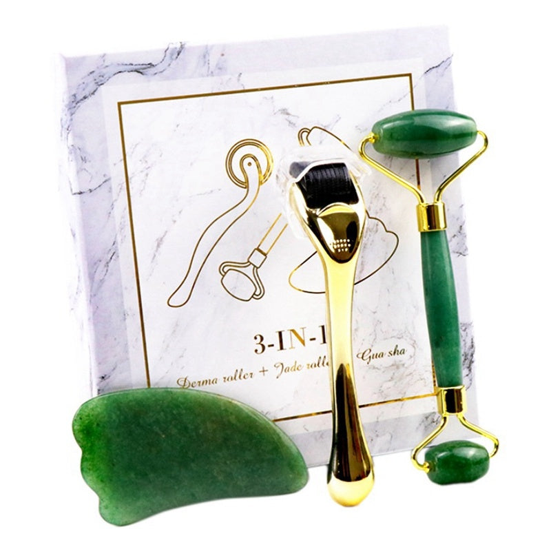 Micro-needle Powder Crystal Roller Set, Jade Massager, Face Scraping Board