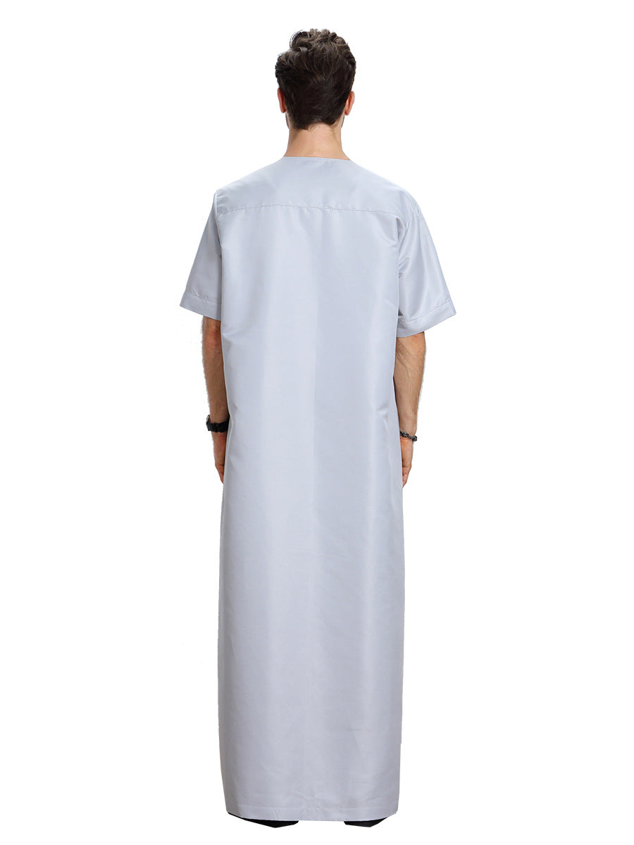 Men's Muslim Arab Short-sleeved Solid Color Robe