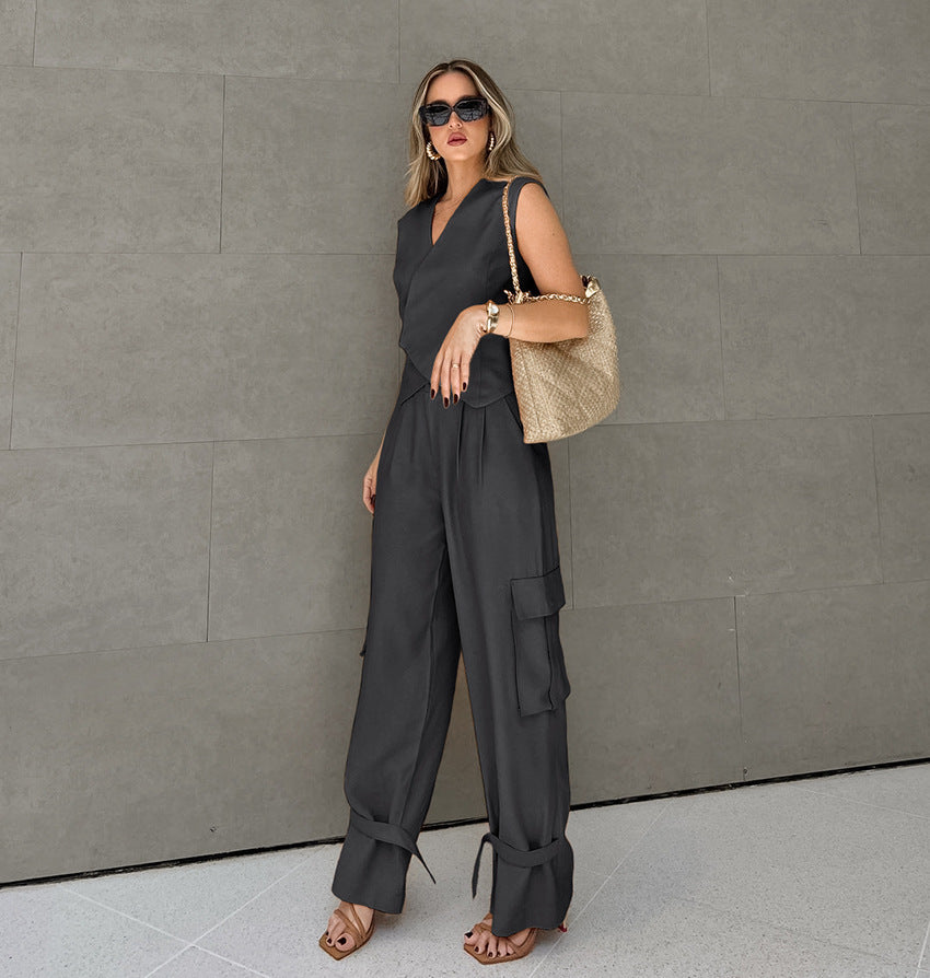 Women's Two-Piece Asymmetrical Vest Overalls 