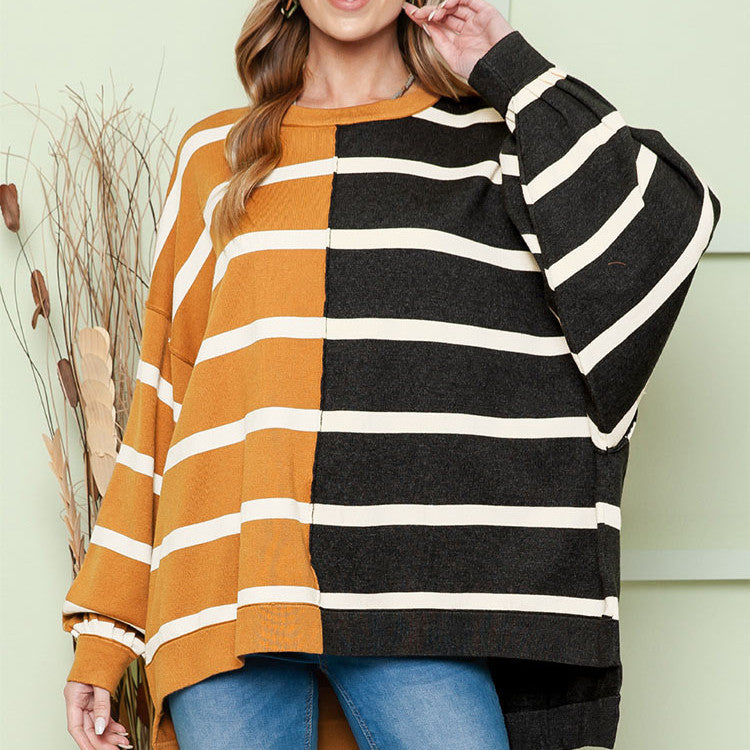 Striped Loose All-match Long-sleeved Pullover For Women