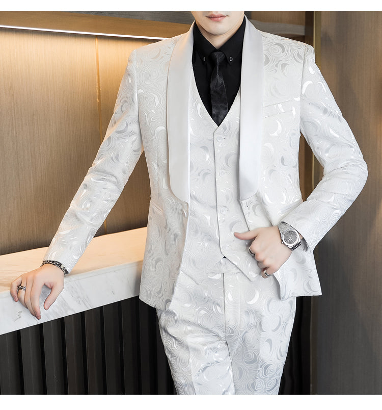 Embossed Wedding Suit Three Piece Suit for Men