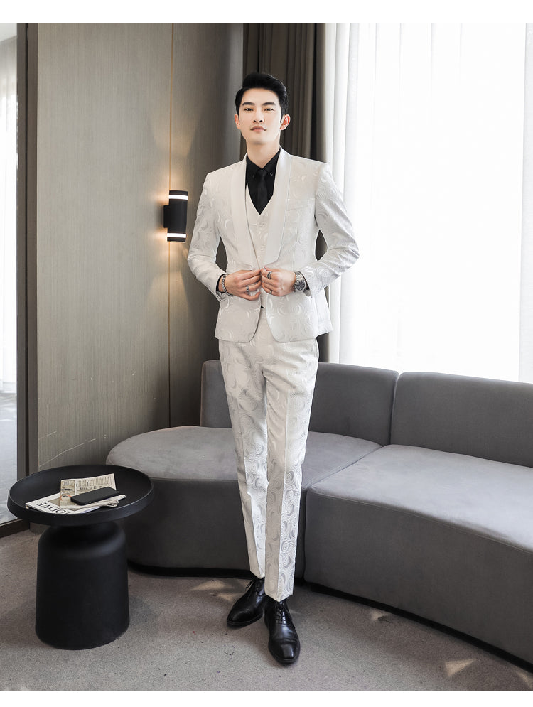 Embossed Wedding Suit Three Piece Suit for Men