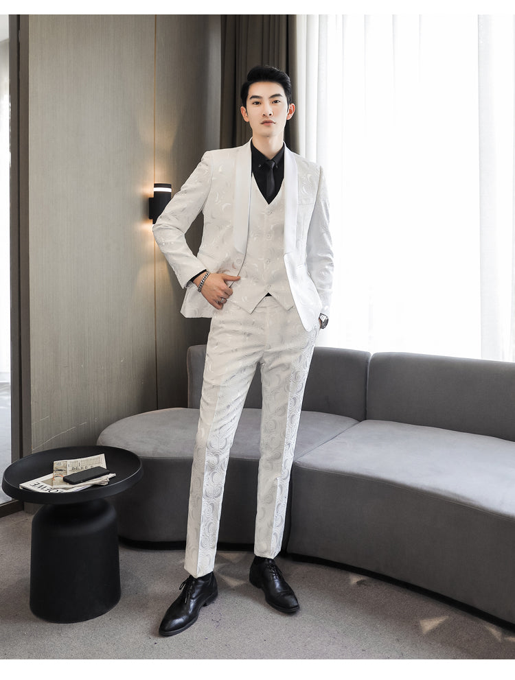 Embossed Wedding Suit Three Piece Suit for Men