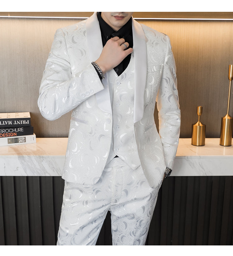 Embossed Wedding Suit Three Piece Suit for Men