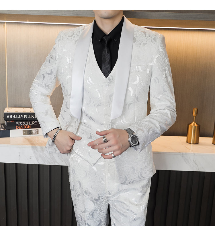 Embossed Wedding Suit Three Piece Suit for Men