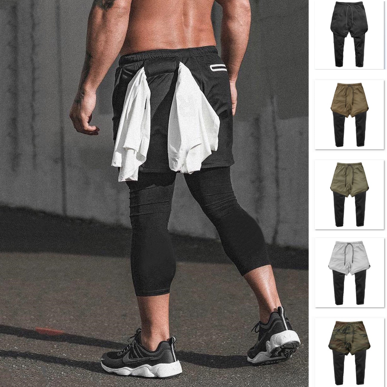 Short de sport de course pour hommes 2 en 1 à Double pantalon  à séchage rapide