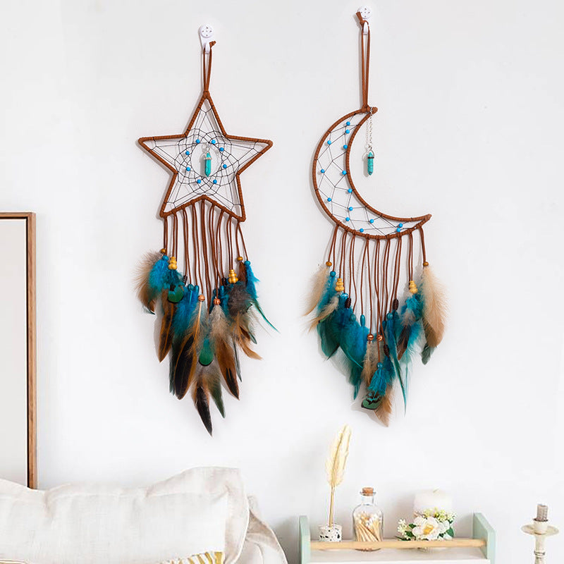 Star Feather Dream Catcher Hanging Ornament Pentagram Wind Chimes Handmade Gift