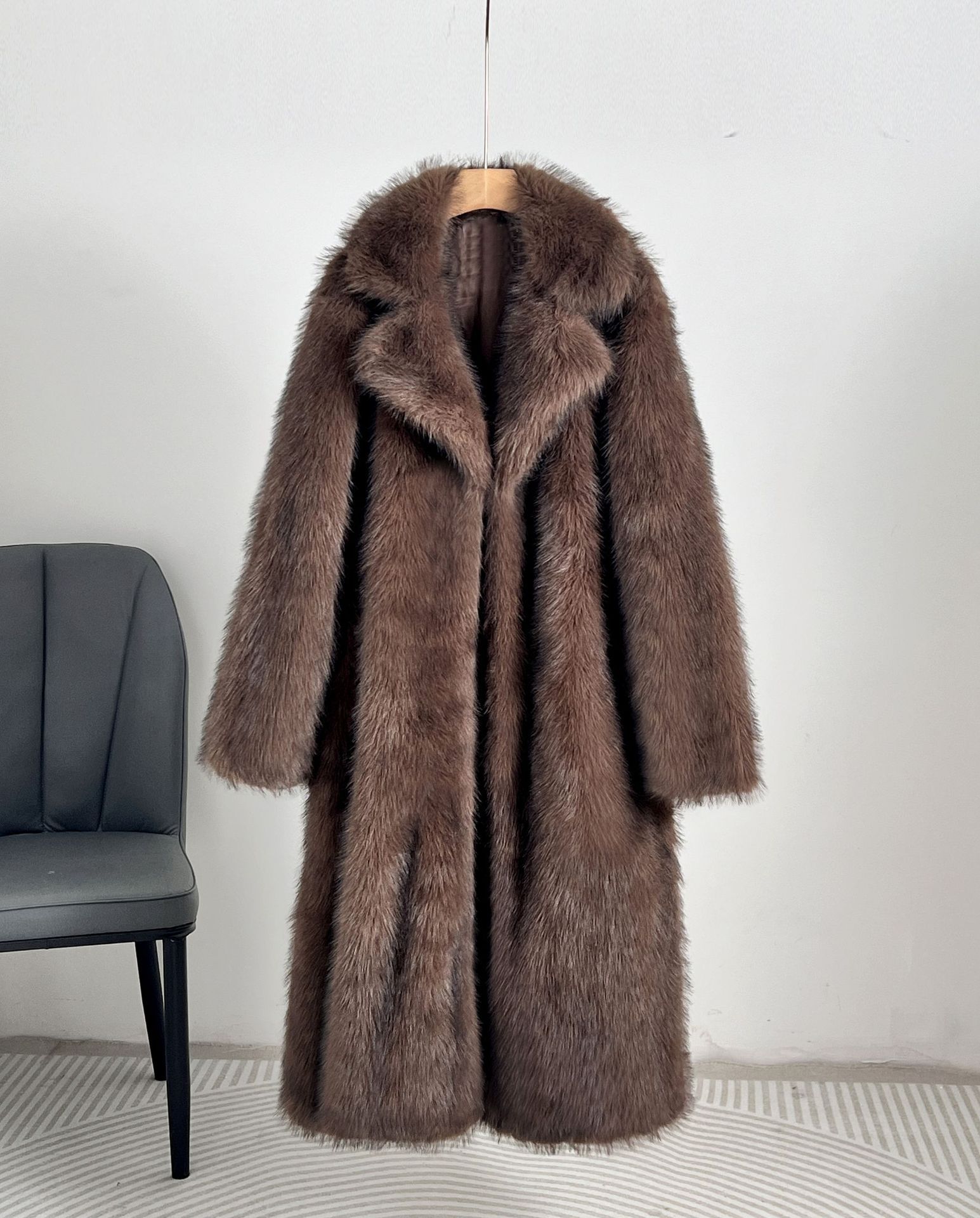 Autumn And Winter Extended Imitation Fur Coat Overcoat