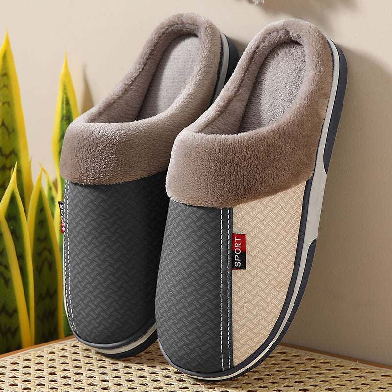 Winter Couple Cotton PU Leather Slippers Waterproof Home Indoor Keeping Cotton Slippers Wholesale