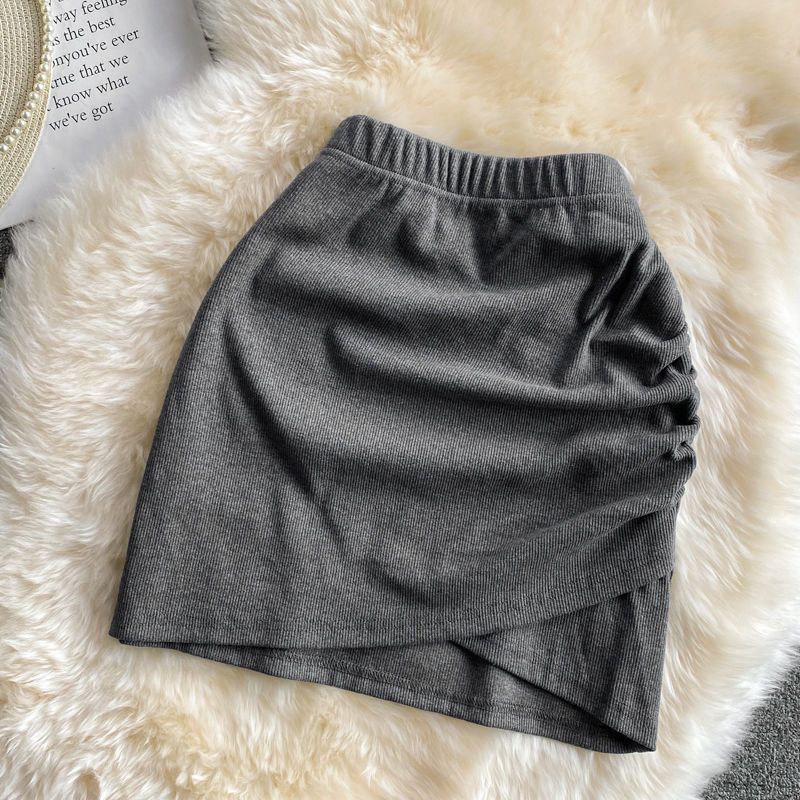 Irregular Pleated High Waist Elastic Skirt