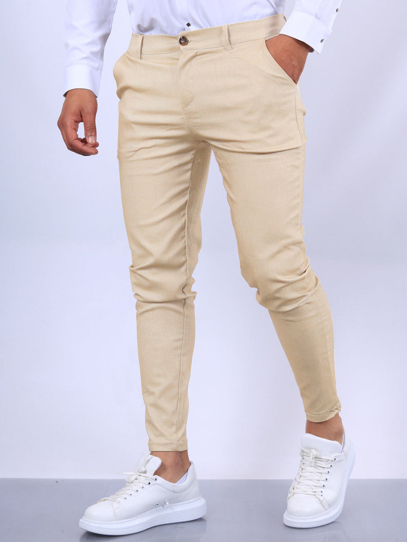 European And American Solid Color Textured Casual Tapered Pants