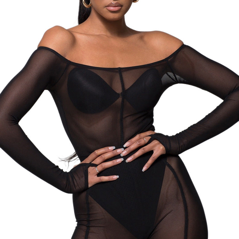 Sexy Mesh See Through One Shoulder One Piece Suit