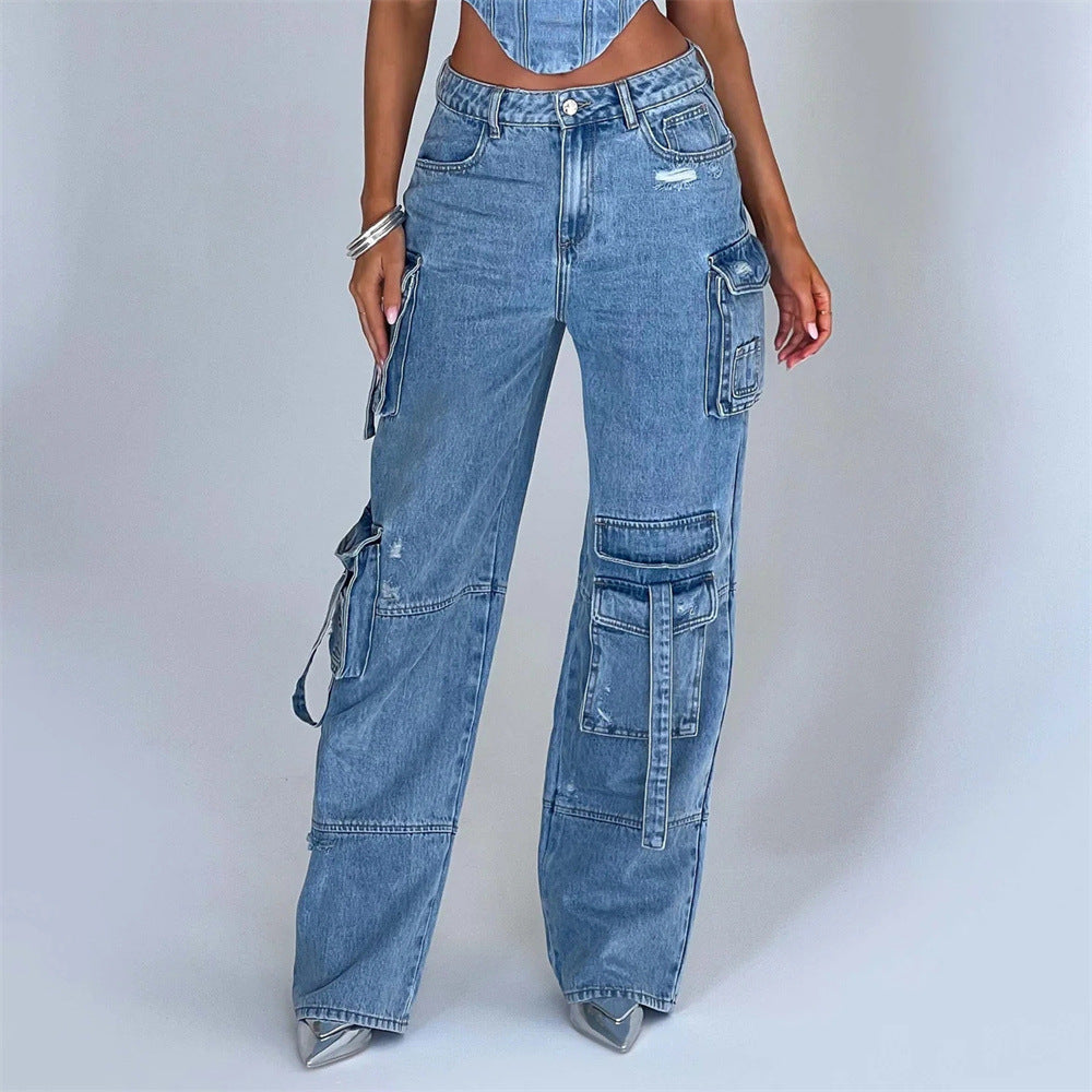 Women's American Style Low Rise Jeans with Three-Dimensional Pocket Stitching 