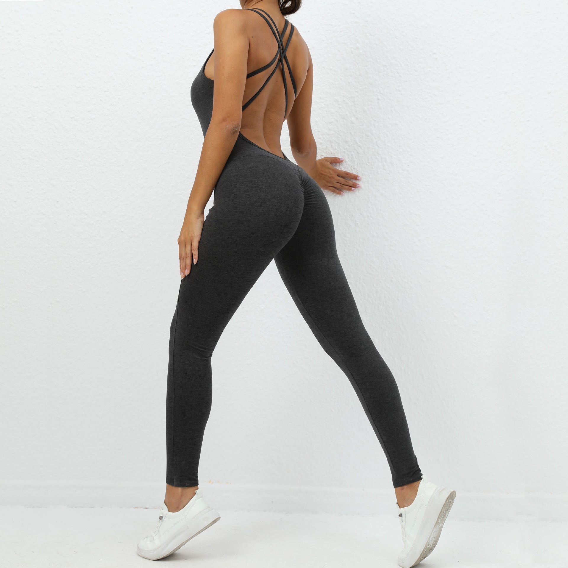 Combinaison de yoga avec bretelles croisées design à séchage rapide, pantalon de sport de course à la mode, leggings sans couture pour femmes