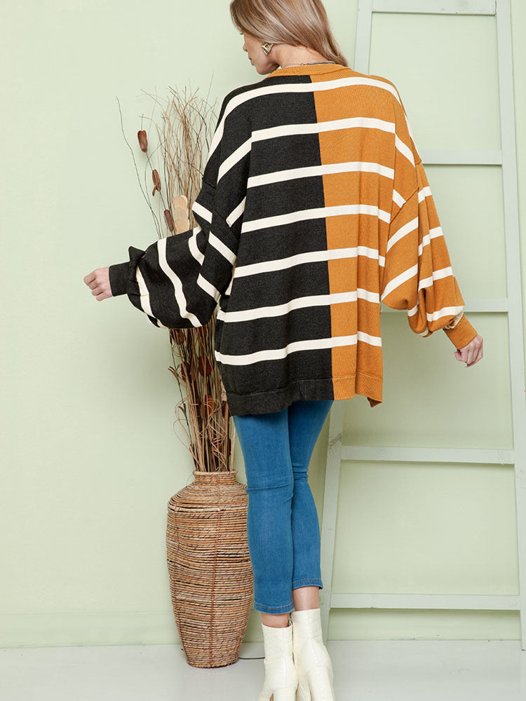 Striped Loose All-match Long-sleeved Pullover For Women