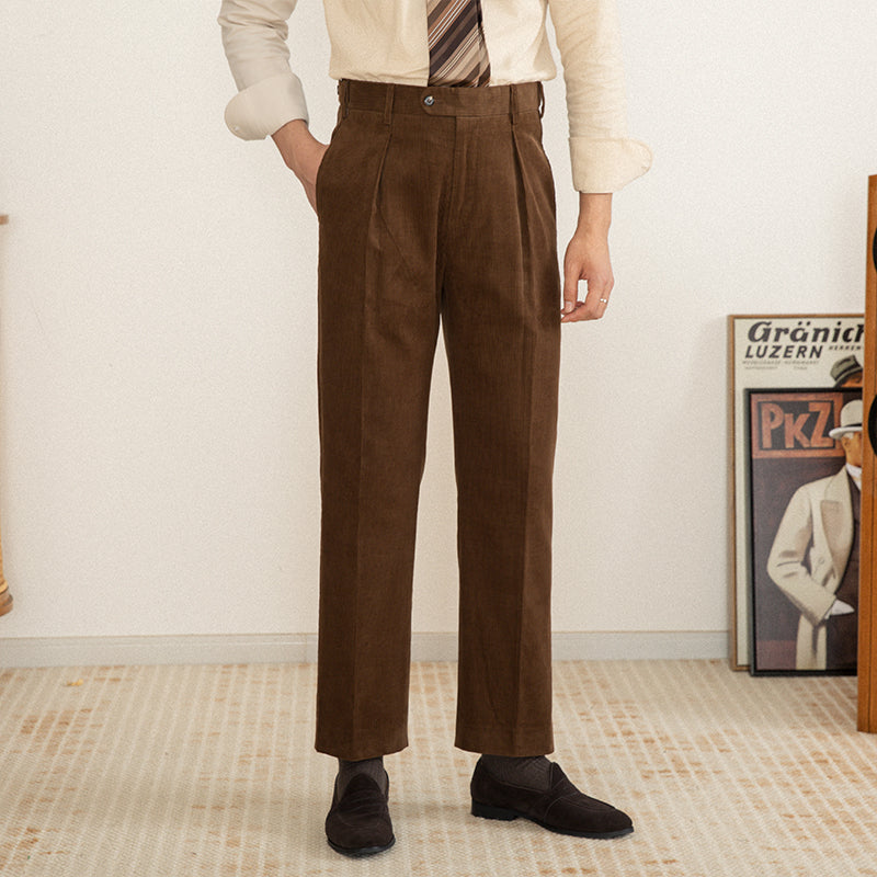 Men's Cotton Corduroy Straight High Waist Casual Pants