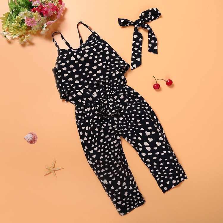 Fashion Summer Kids Girls Clothing Sets Cotton Sleeveless Polka Dot Strap Girls Jumpsuit Clothes Sets Outfits Children Suits 