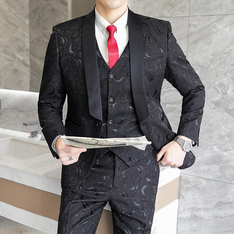 Embossed Wedding Suit Three Piece Suit for Men