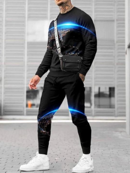 Men's New Fashion 3D Printing Casual Sports Suit