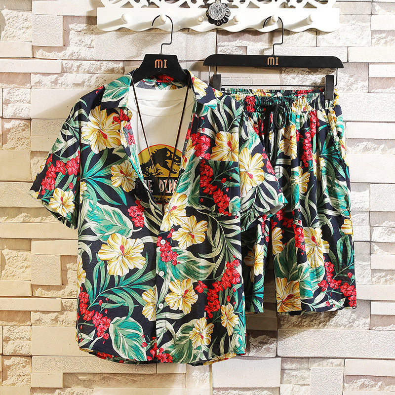 Men's Short Sleeve Floral Shirt Set Hawaiian Shirt Fat