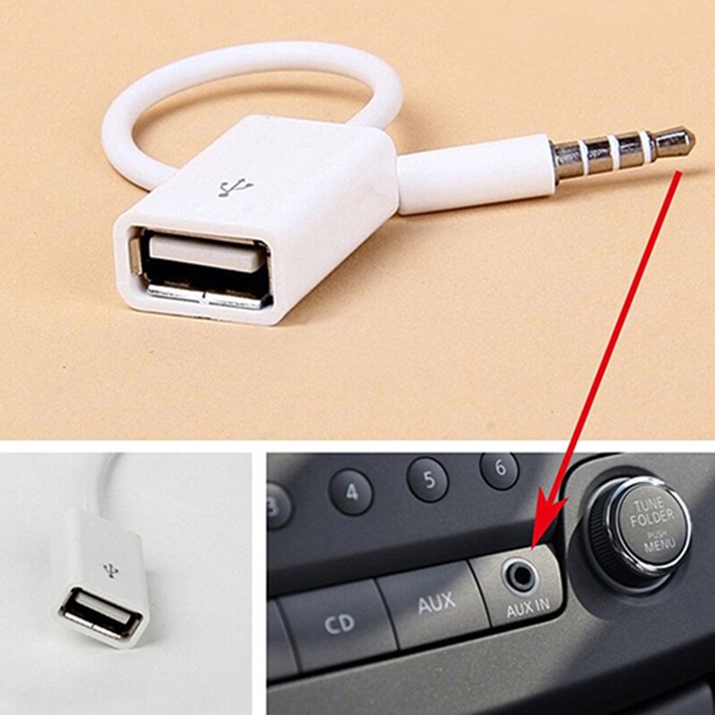 Stylish White 3.5mm Male AUX Audio Plug Jack To USB 2.0 Fema