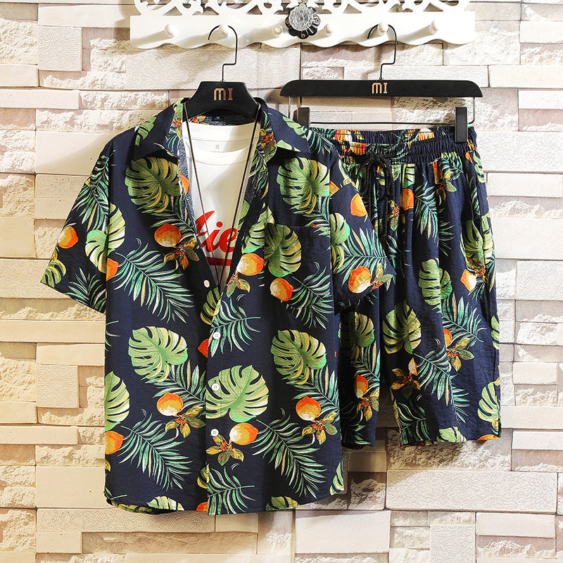 Men's Short Sleeve Floral Shirt Set Hawaiian Shirt Fat