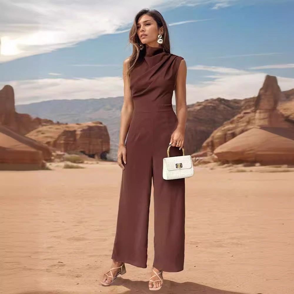 Casual Sleeveless Solid Color Wide Leg Jumpsuit