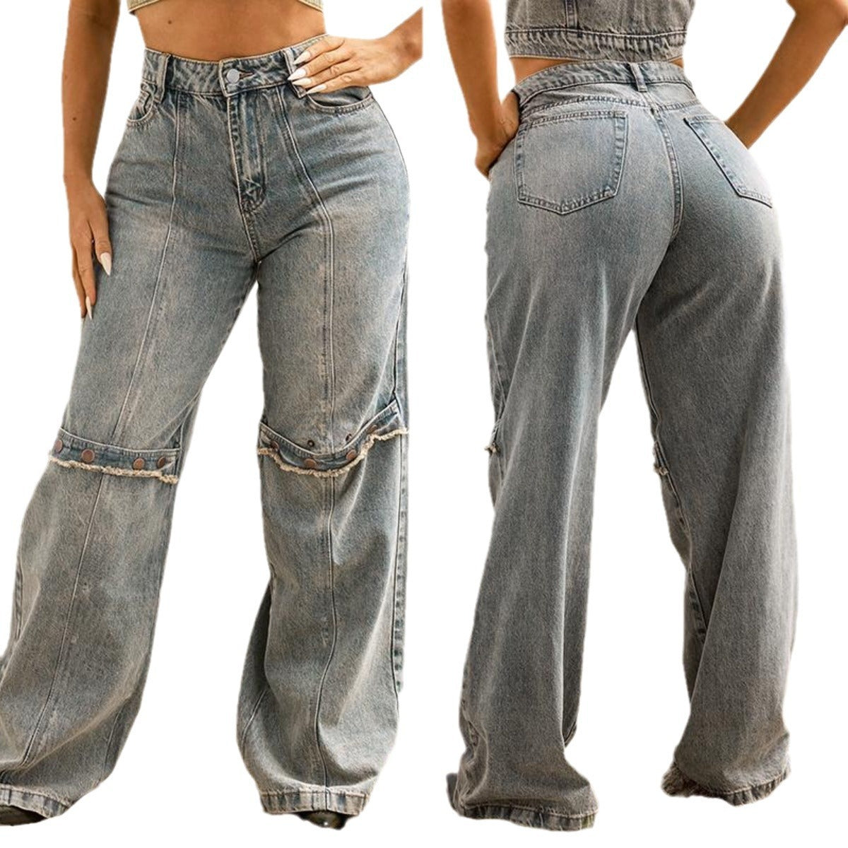 Women's Washed And Worn Straight Jeans