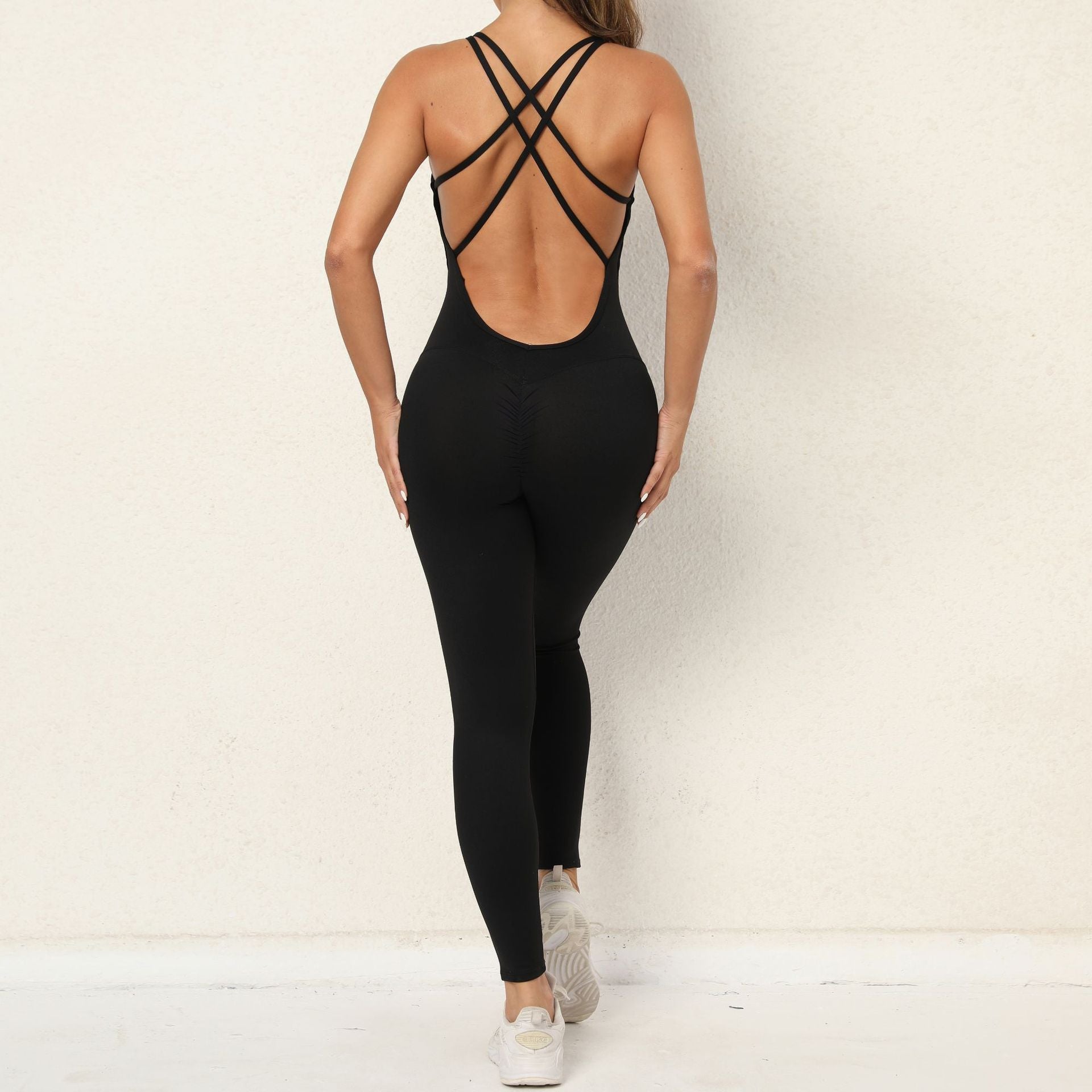 Combinaison de yoga avec bretelles croisées design à séchage rapide, pantalon de sport de course à la mode, leggings sans couture pour femmes