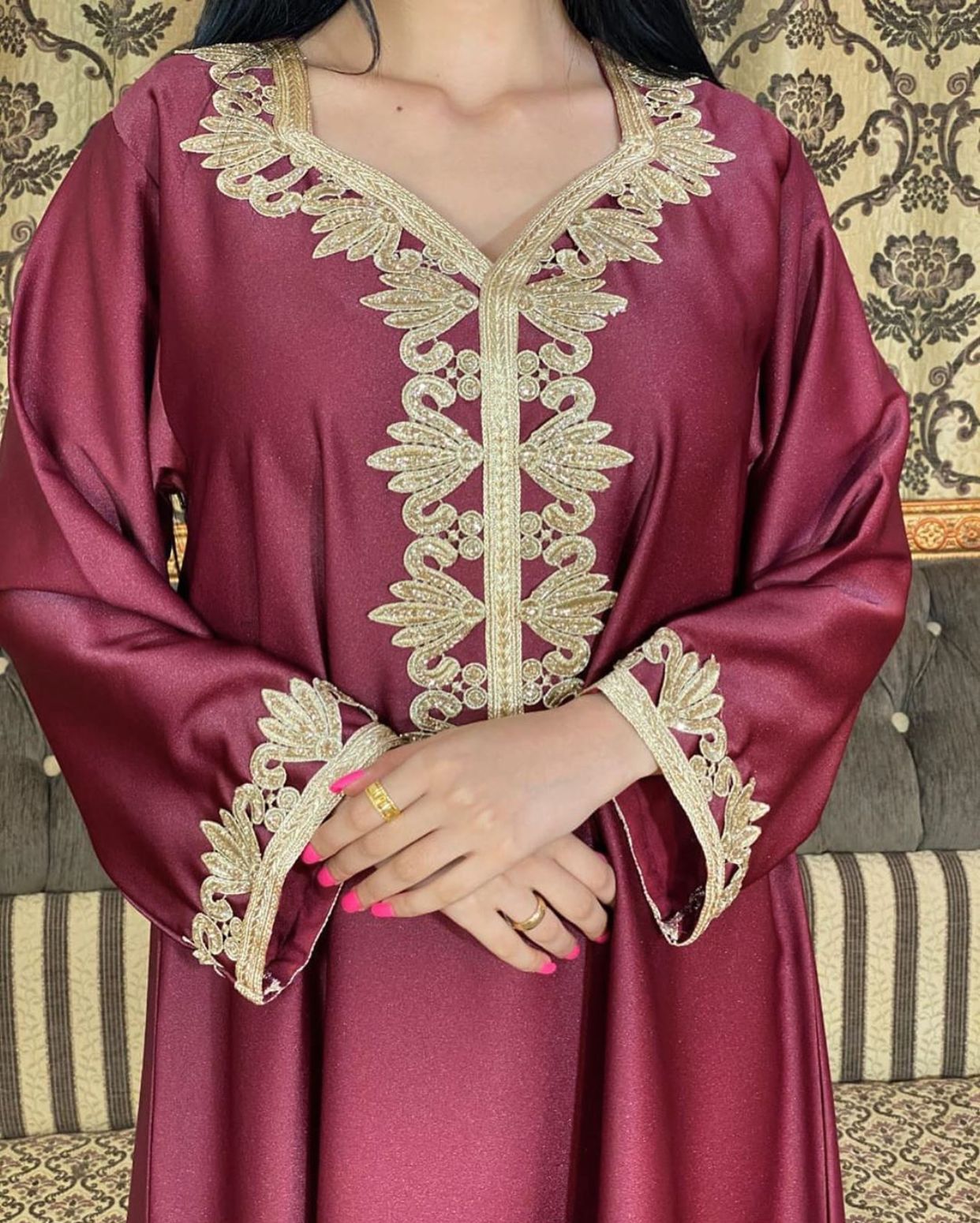 Middle East Dubai Embroidery Bronzing Lace Jalabiya Dress