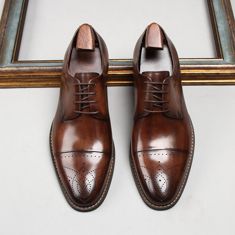 Three Head Carved Leather Shoes Groom Wedding Shoes