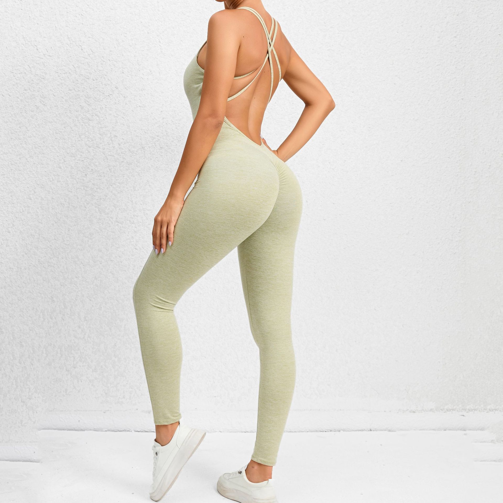 Combinaison de yoga avec bretelles croisées design à séchage rapide, pantalon de sport de course à la mode, leggings sans couture pour femmes