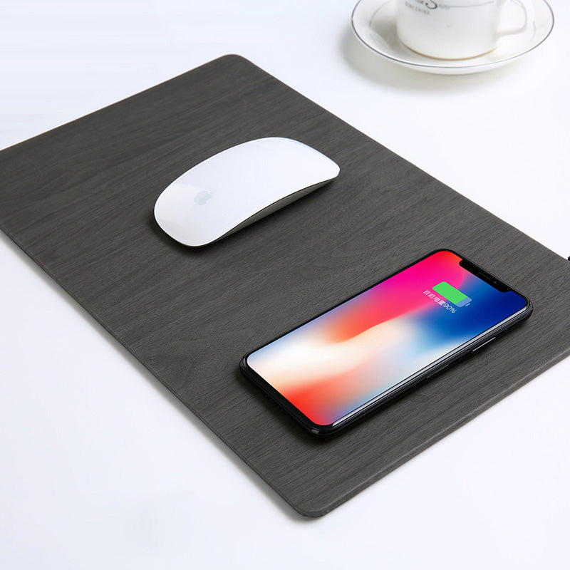 Mobile Phone Qi Wireless Charger Charging Mouse Pad Mat PU Leather Mousepad