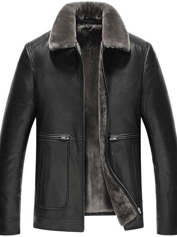 Male Leather Short Chic Motorcycle Jacket Thickened Coat