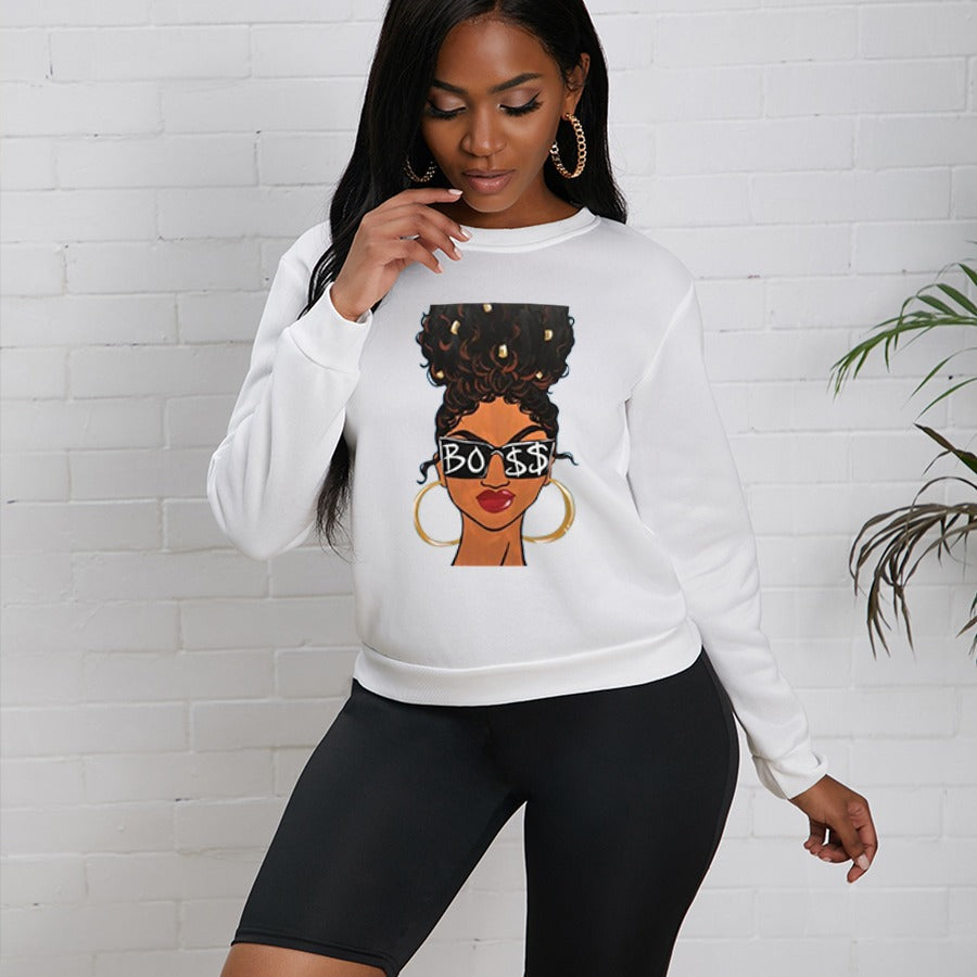 Fashion Printed Long-sleeved Fleece Crewneck Sweater