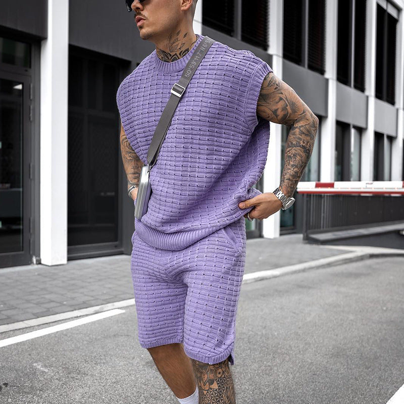 Men's Fashionable Loose Two-Piece Suit, Short Sleeve Shirt and Shorts