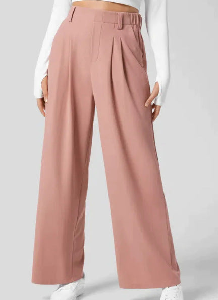 Women's Solid Color Casual Suit Pants With Real Pockets