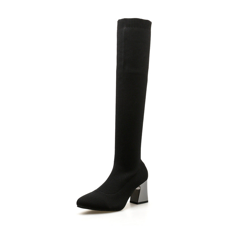 Warm Women's High-heeled Boots European And American Thick High-heeled Women's Single Boots