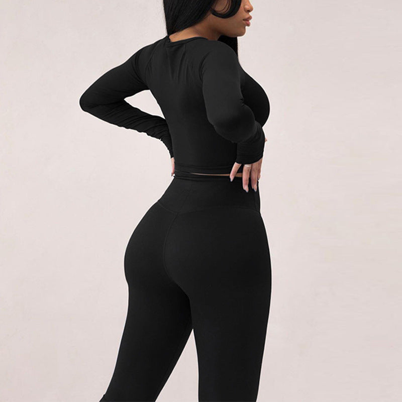 Round Neck Long Sleeve Top Pants Skinny Pants | Elastic Top | For Yoga Sports | Bodycon Jumpsuit