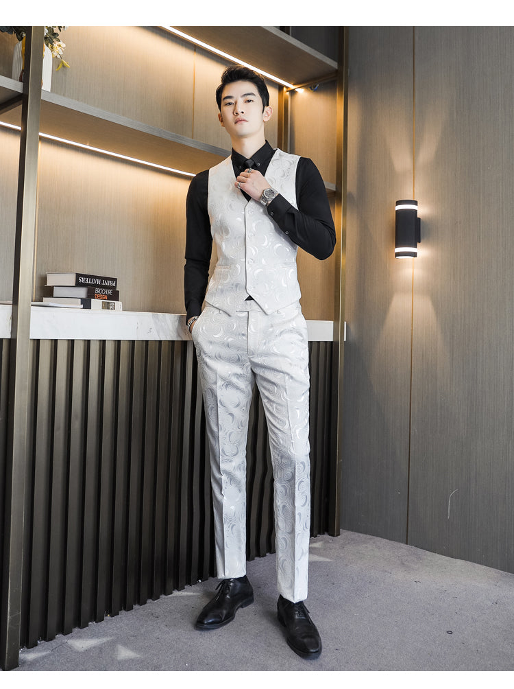 Embossed Wedding Suit Three Piece Suit for Men