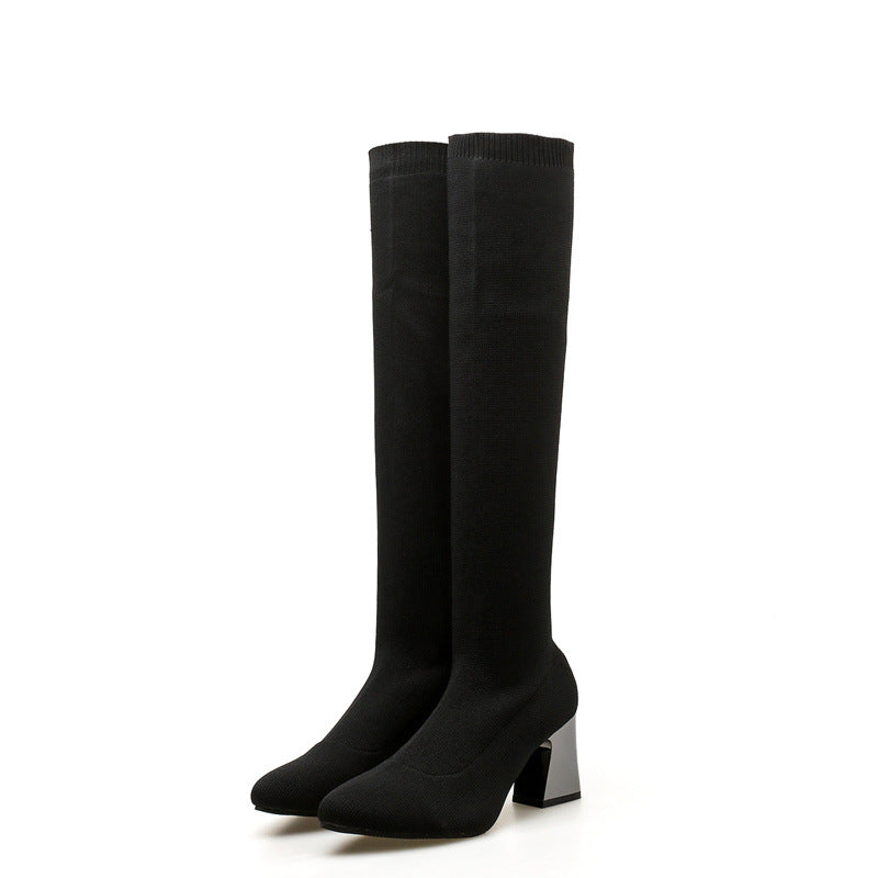 Warm Women's High-heeled Boots European And American Thick High-heeled Women's Single Boots